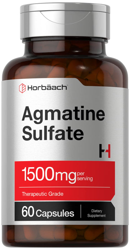 Horbäach Agmatine Sulfate Capsules 1500mg | 60 Count | Pharmaceutical Grade | Non-GMO, Gluten Free