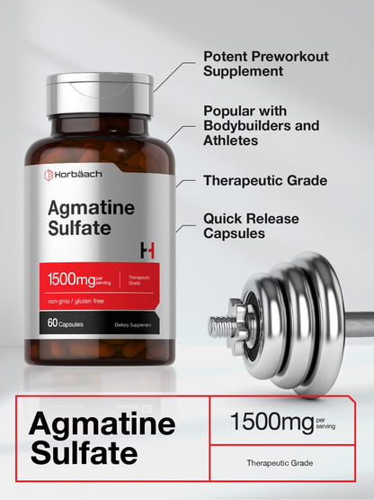 Horbäach Agmatine Sulfate Capsules 1500mg | 60 Count | Pharmaceutical Grade | Non-GMO, Gluten Free