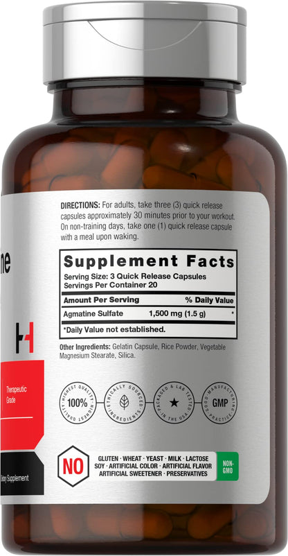 Horbäach Agmatine Sulfate Capsules 1500mg | 60 Count | Pharmaceutical Grade | Non-GMO, Gluten Free