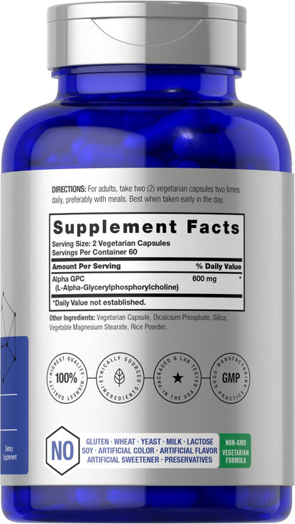 Horbäach Alpha GPC 600mg | 120 Capsules | Vegetarian, Non-GMO & Gluten Free