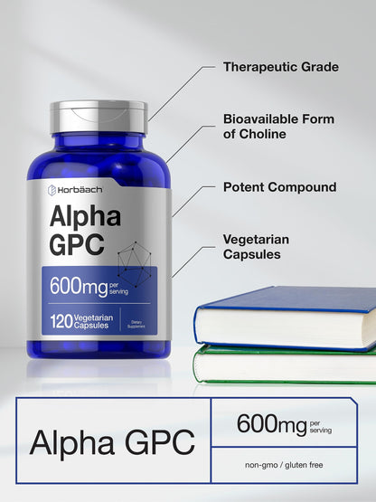 Horbäach Alpha GPC 600mg | 120 Capsules | Vegetarian, Non-GMO & Gluten Free