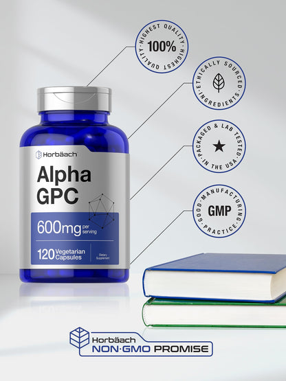Horbäach Alpha GPC 600mg | 120 Capsules | Vegetarian, Non-GMO & Gluten Free