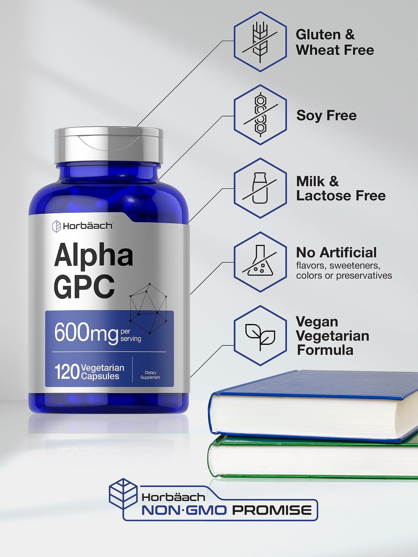 Horbäach Alpha GPC 600mg | 120 Capsules | Vegetarian, Non-GMO & Gluten Free
