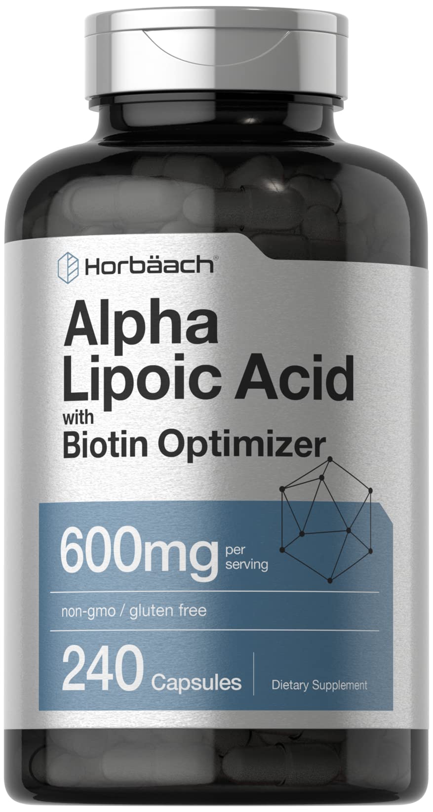 Horbäach Alpha Lipoic Acid 600mg | 240 Capsules | Biotin Optimizer | Non-GMO and Gluten Free Supplement