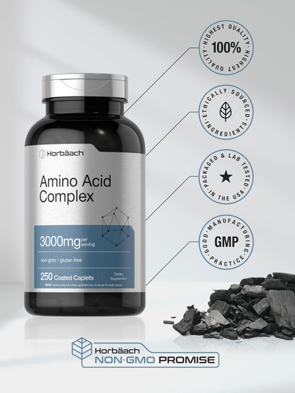Horbäach Amino Acid Complex 3000mg | 250 Caplets | Non-GMO, Gluten Free Supplement