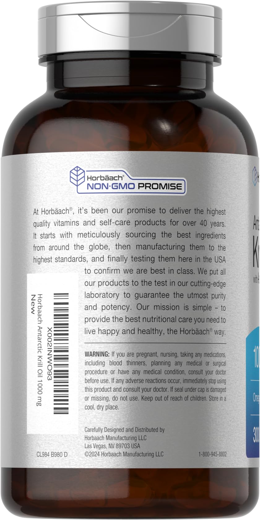 Horbaach Antarctic Krill Oil 1000mg Softgels – 300 Count | Omega-3 EPA/DHA with Astaxanthin | Non-GMO, Gluten Free