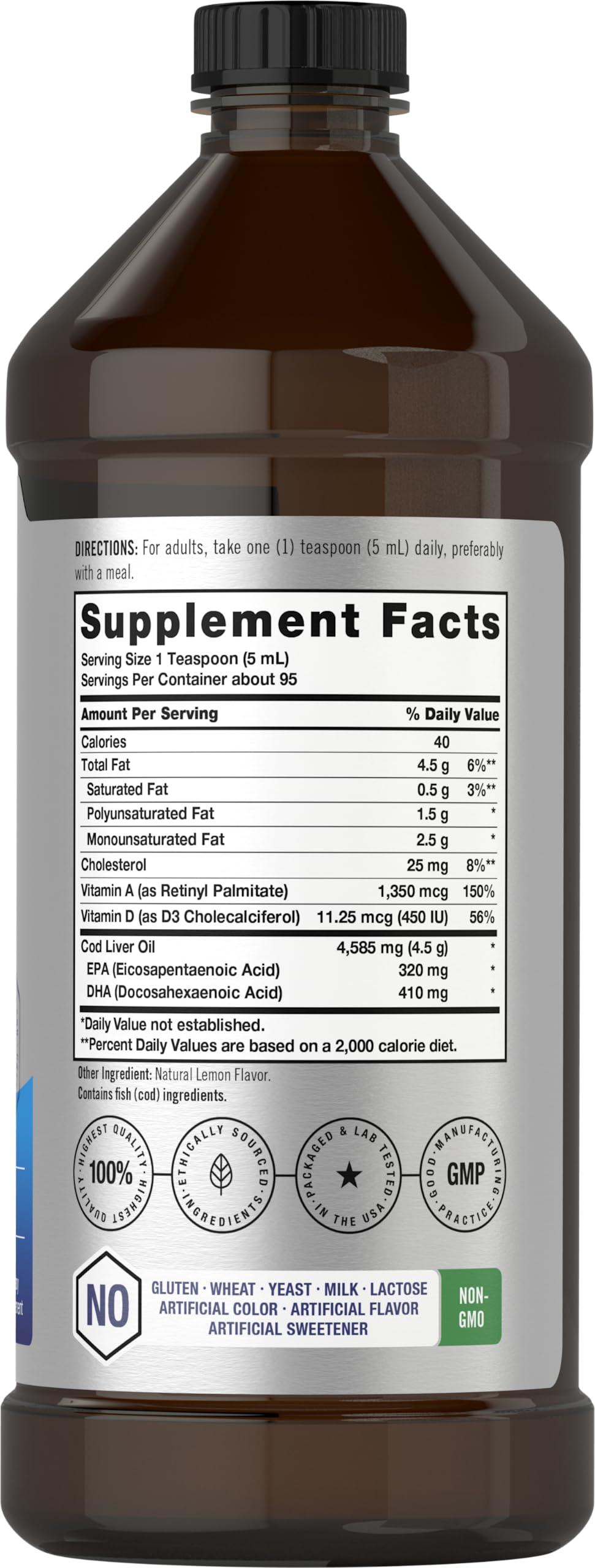Horbäach Arctic Cod Liver Oil with EPA/DHA - 2 x 16 oz Lemon