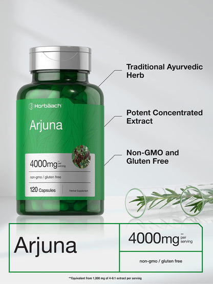 Horbaach Arjuna Capsules 4000mg – 120 Count | Non-GMO, Gluten Free | Arjuna Bark Extract