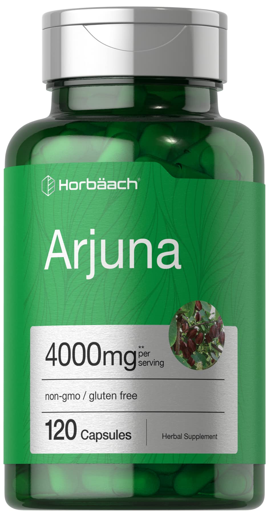 Horbaach Arjuna Capsules 4000mg – 120 Count | Non-GMO, Gluten Free | Arjuna Bark Extract