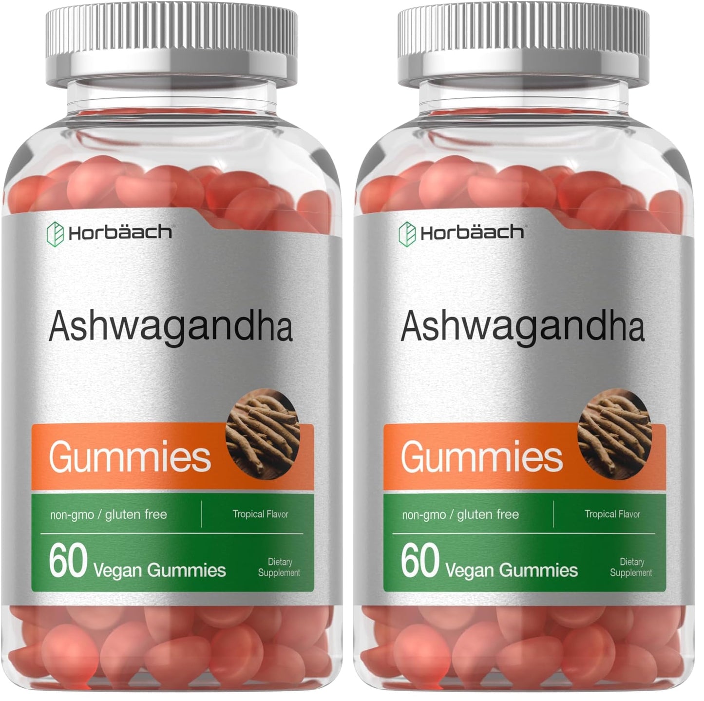 Horbäach Ashwagandha Gummies for Women and Men | 60 Count | Vegan, Non-GMO, Gluten Free | Tropical Flavor (Pack of 2)