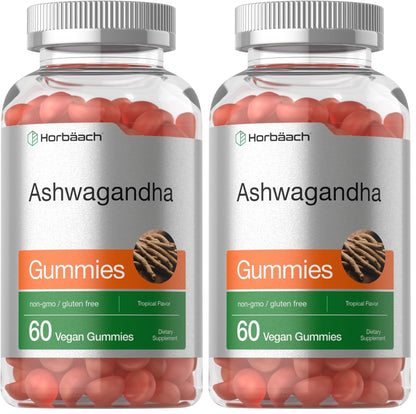 Horbäach Ashwagandha Gummies for Women and Men | 60 Count | Vegan, Non-GMO, Gluten Free | Tropical Flavor (Pack of 2)