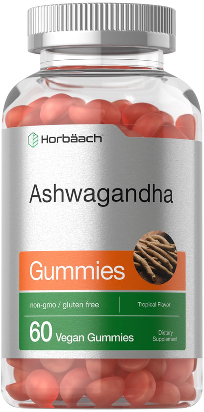 Horbäach Ashwagandha Gummies for Women and Men | 60 Count | Vegan, Non-GMO, Gluten Free Supplement | Tropical Flavor