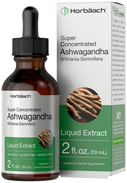 Horbäach Ashwagandha Liquid Drops - 2 Fl Oz | Alcohol-Free Tincture | Vegetarian, Non-GMO