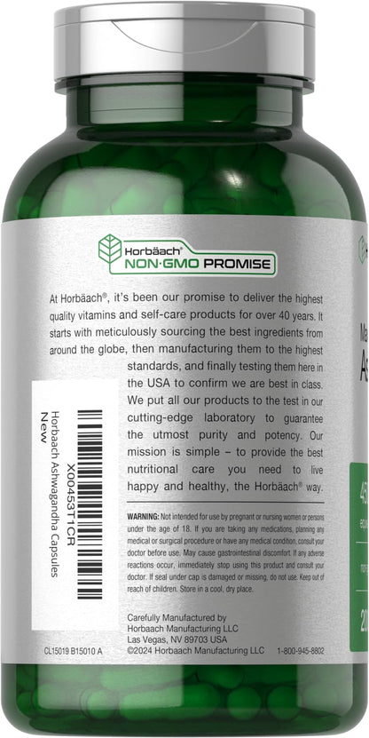 Horbäach Ashwagandha Supplement | Max Strength 200 Capsules | Non-GMO, Gluten Free | For Women and Men