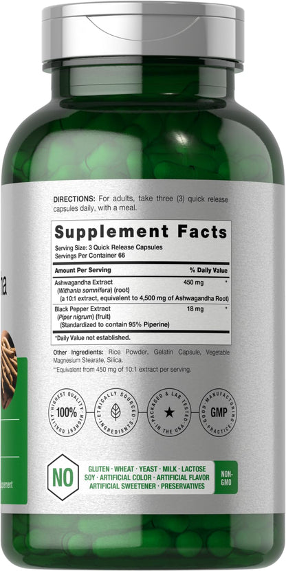 Horbäach Ashwagandha Supplement | Max Strength 200 Capsules | Non-GMO, Gluten Free | For Women and Men