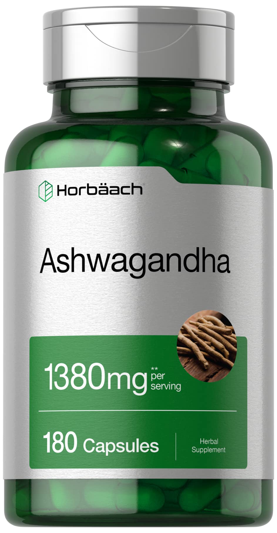 Horbäach Ashwagandha Supplement | 180 Capsules | For Women & Men | Non-GMO, Gluten Free | Herbal Root Extract