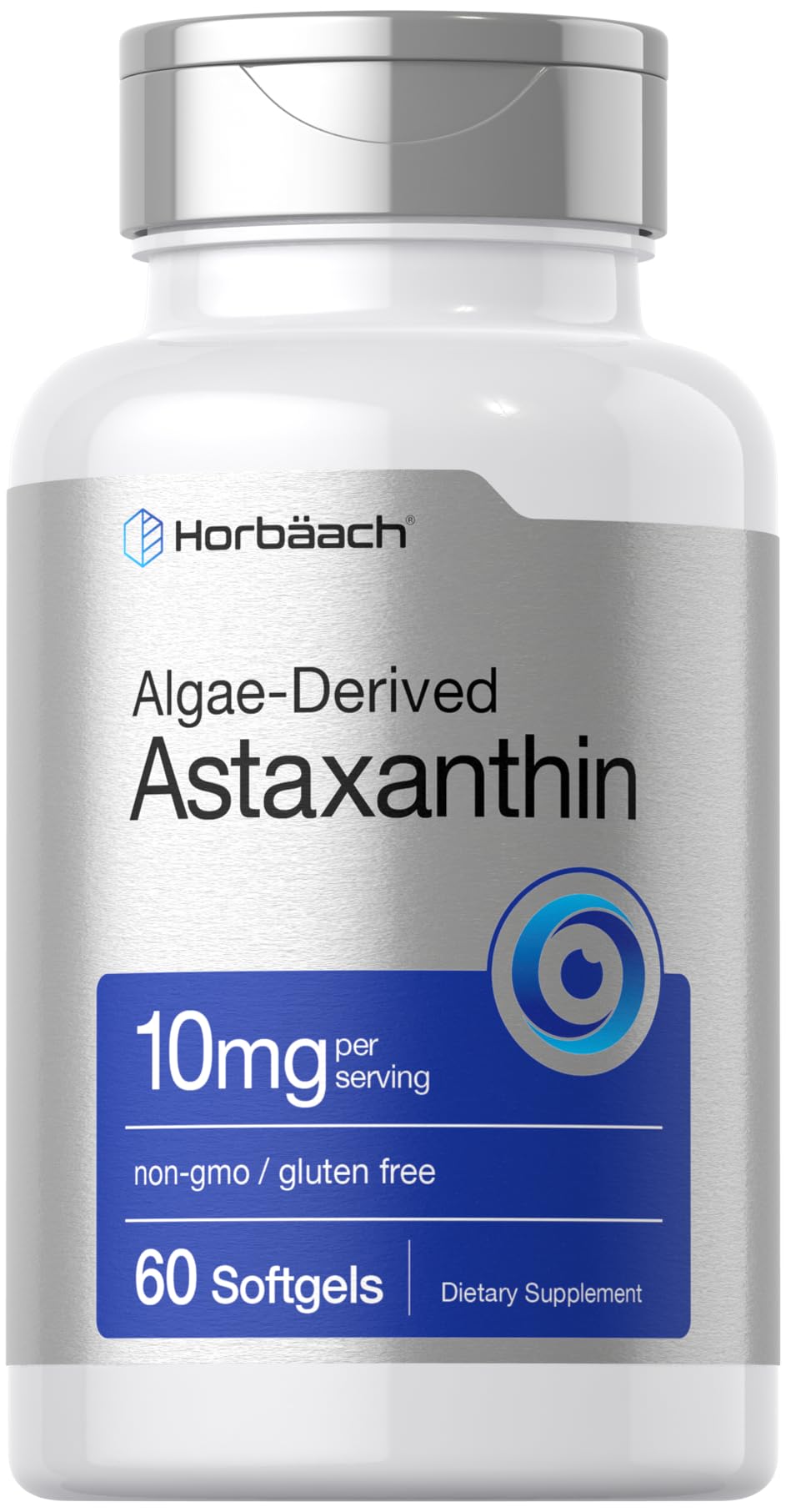 Horbäach Astaxanthin 10mg – 60 Softgels | Algae-Derived, Non-GMO, Gluten Free