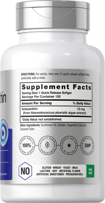 Horbäach Astaxanthin Supplement – 12mg, 120 Softgels, Triple Strength