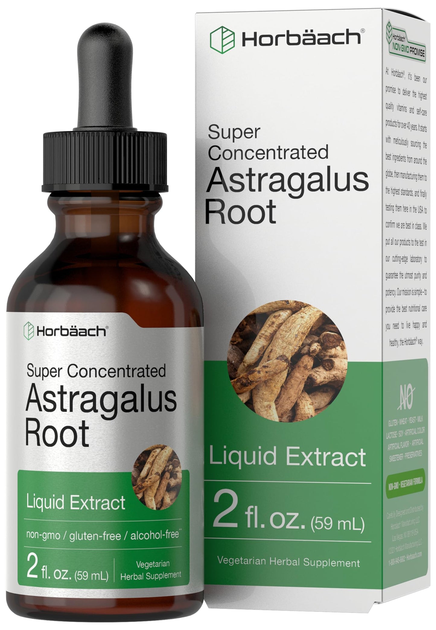 Horbäach Astragalus Root Extract Liquid - 2 fl oz | Alcohol-Free Tincture | Super Concentrated | Vegetarian, Non-GMO, Gluten Free