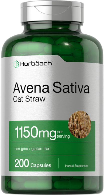 Horbäach Avena Sativa Extract 1150 mg - 200 Capsules | Oat Straw | Non-GMO, Gluten Free