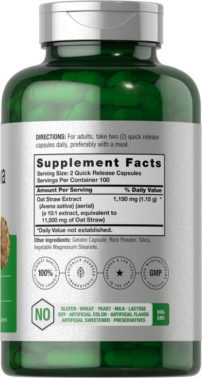 Horbäach Avena Sativa Extract 1150 mg - 200 Capsules | Oat Straw | Non-GMO, Gluten Free