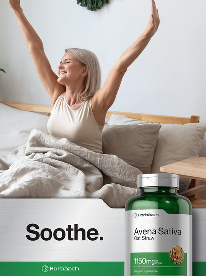 Horbäach Avena Sativa Extract 1150 mg - 200 Capsules | Oat Straw | Non-GMO, Gluten Free