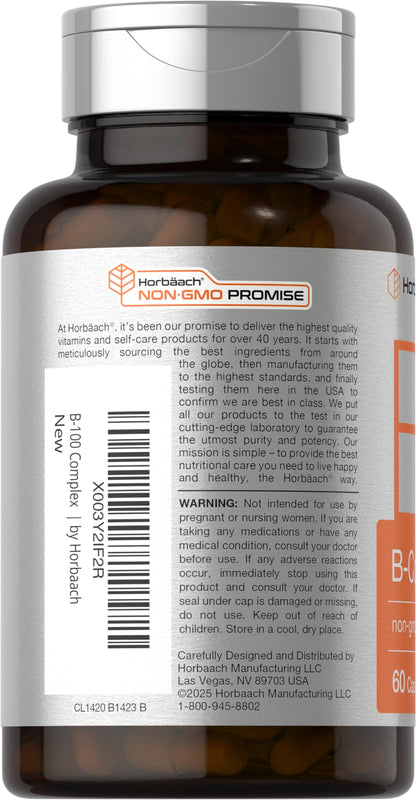 Horbäach B-100 Complex Vitamin – 60 Capsules | Non-GMO & Gluten Free