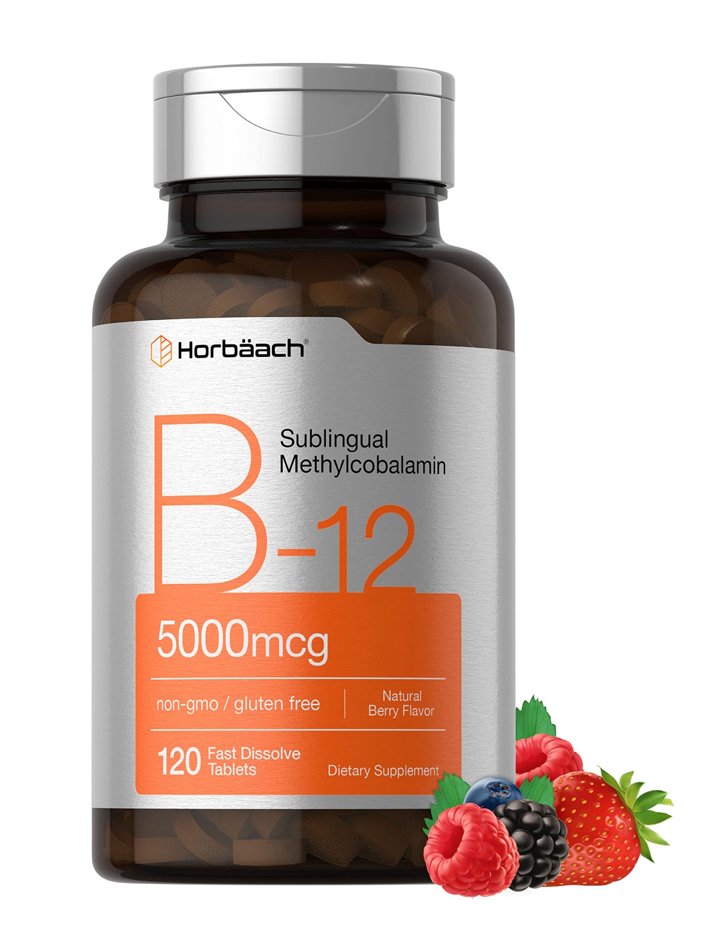 Horbäach B12 5000 mcg – 120 Fast Dissolve Sublingual Tablets (Vegetarian, Non-GMO, Gluten Free)