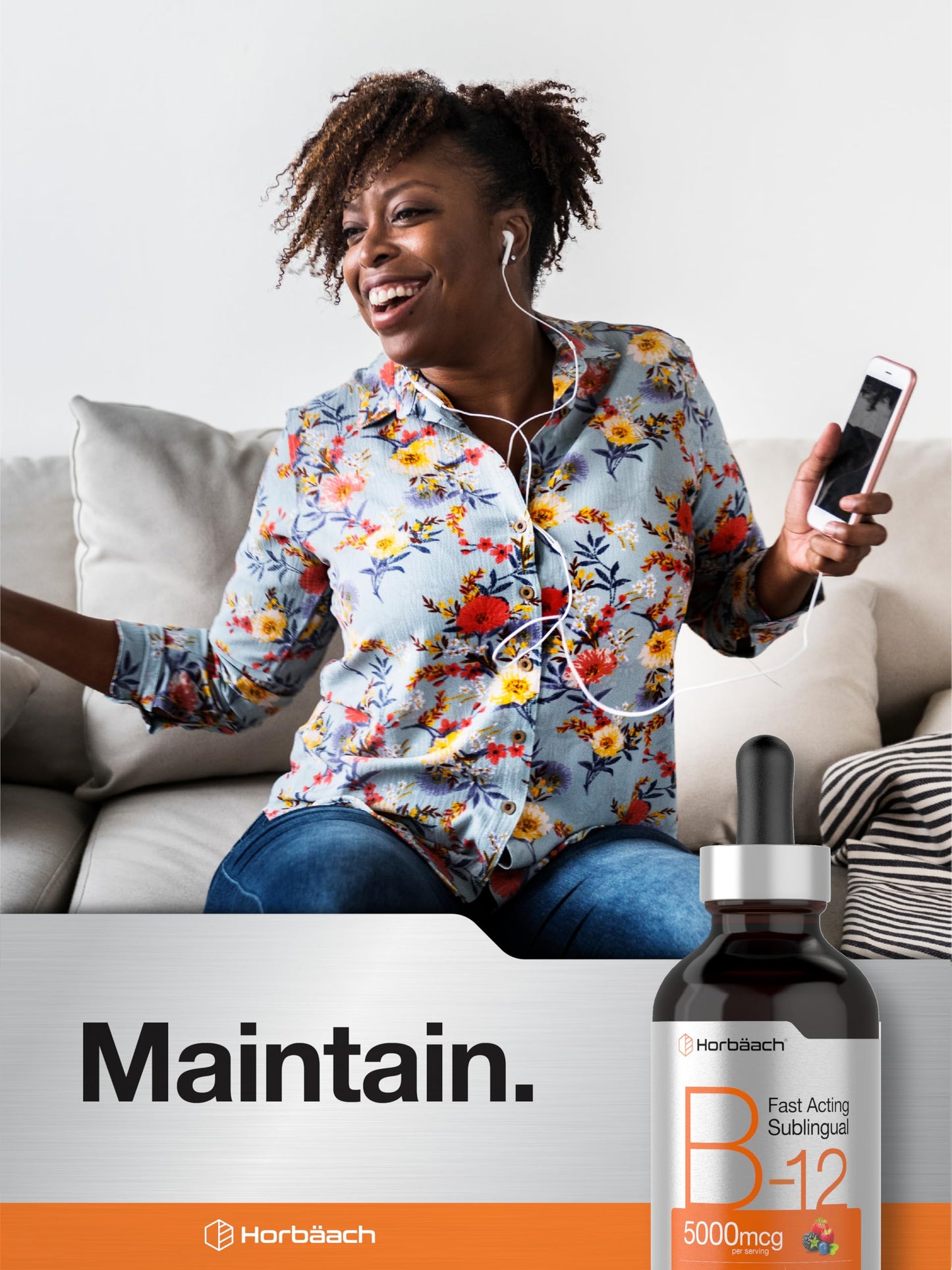 Horbaach B12 Vitamin 5000 mcg Sublingual Berry Flavor | 4 Fl Oz | Methylcobalamin & Cyanocobalamin | Non-GMO & Gluten Free