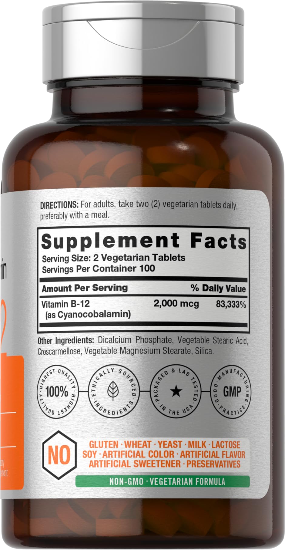 Horbäach B12 Vitamin 2000 mcg – 200 Tablets | Vegetarian, Non-GMO, Gluten Free