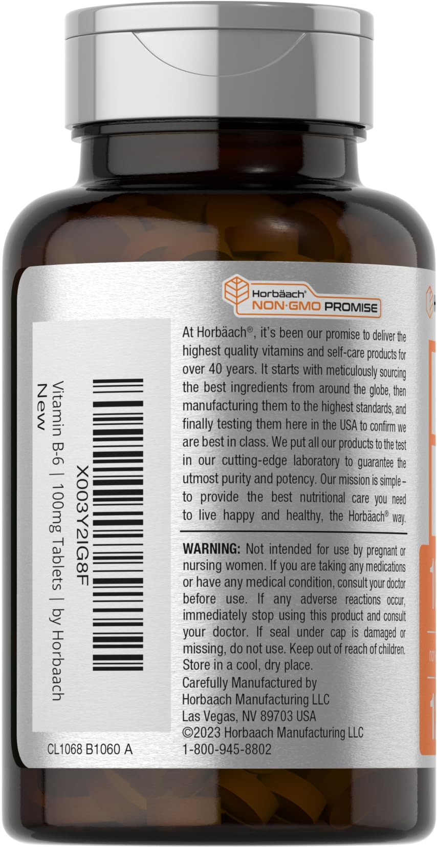 Horbaach Vitamin B6 100mg | 120 Vegetarian Tablets | Non-GMO & Gluten Free
