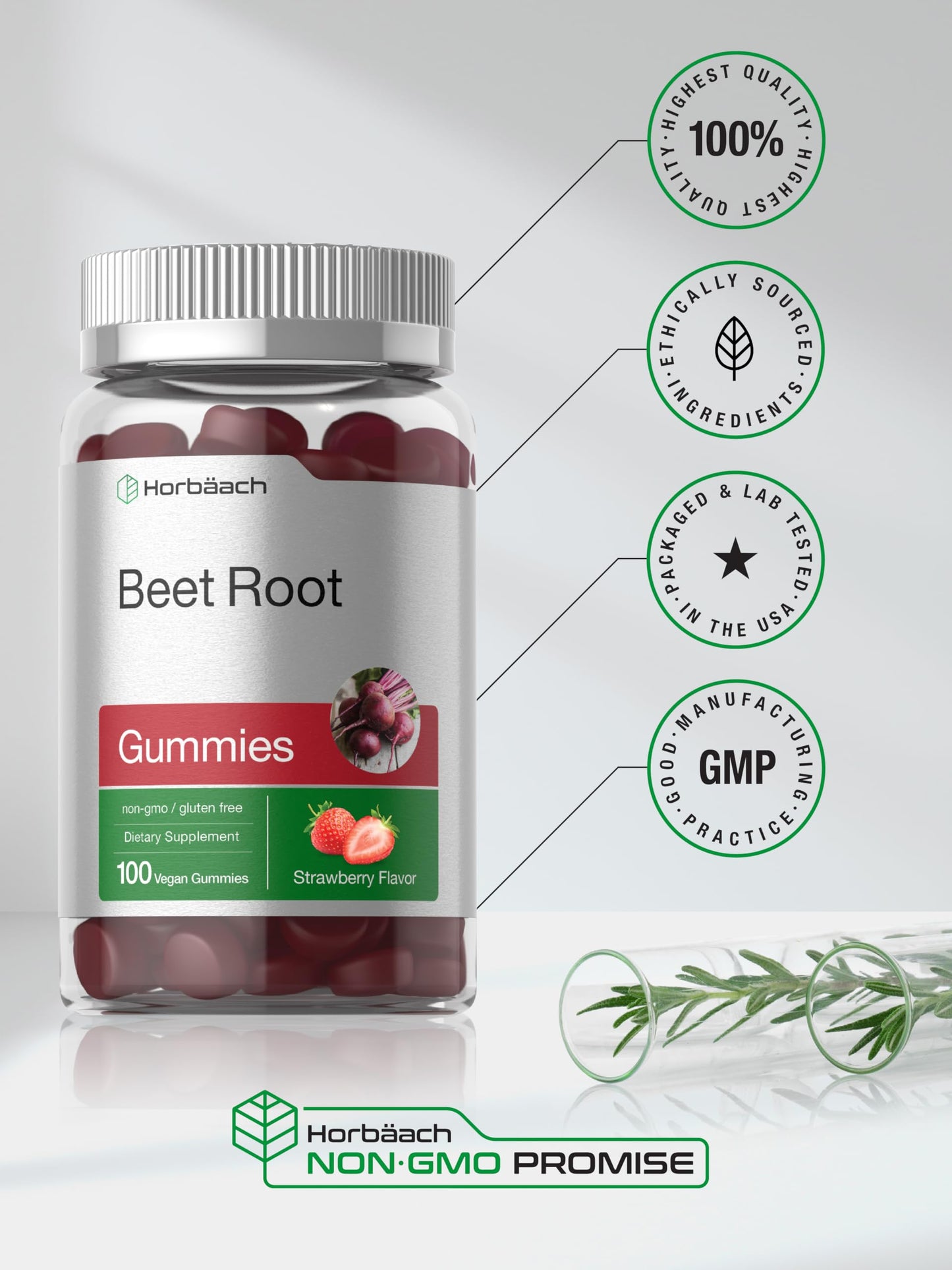 Horbäach Beet Root Gummies | 6000mg per Serving | 100 Count | Vegan, Non-GMO, Gluten Free | Strawberry Flavor