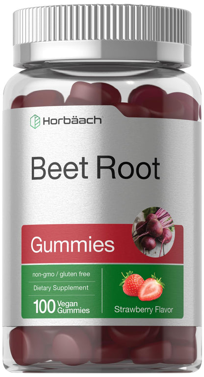 Horbäach Beet Root Gummies | 6000mg per Serving | 100 Count | Vegan, Non-GMO, Gluten Free | Strawberry Flavor