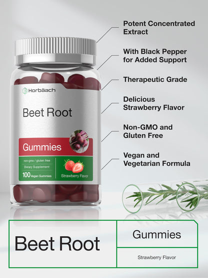 Horbäach Beet Root Gummies | 6000mg per Serving | 100 Count | Vegan, Non-GMO, Gluten Free | Strawberry Flavor