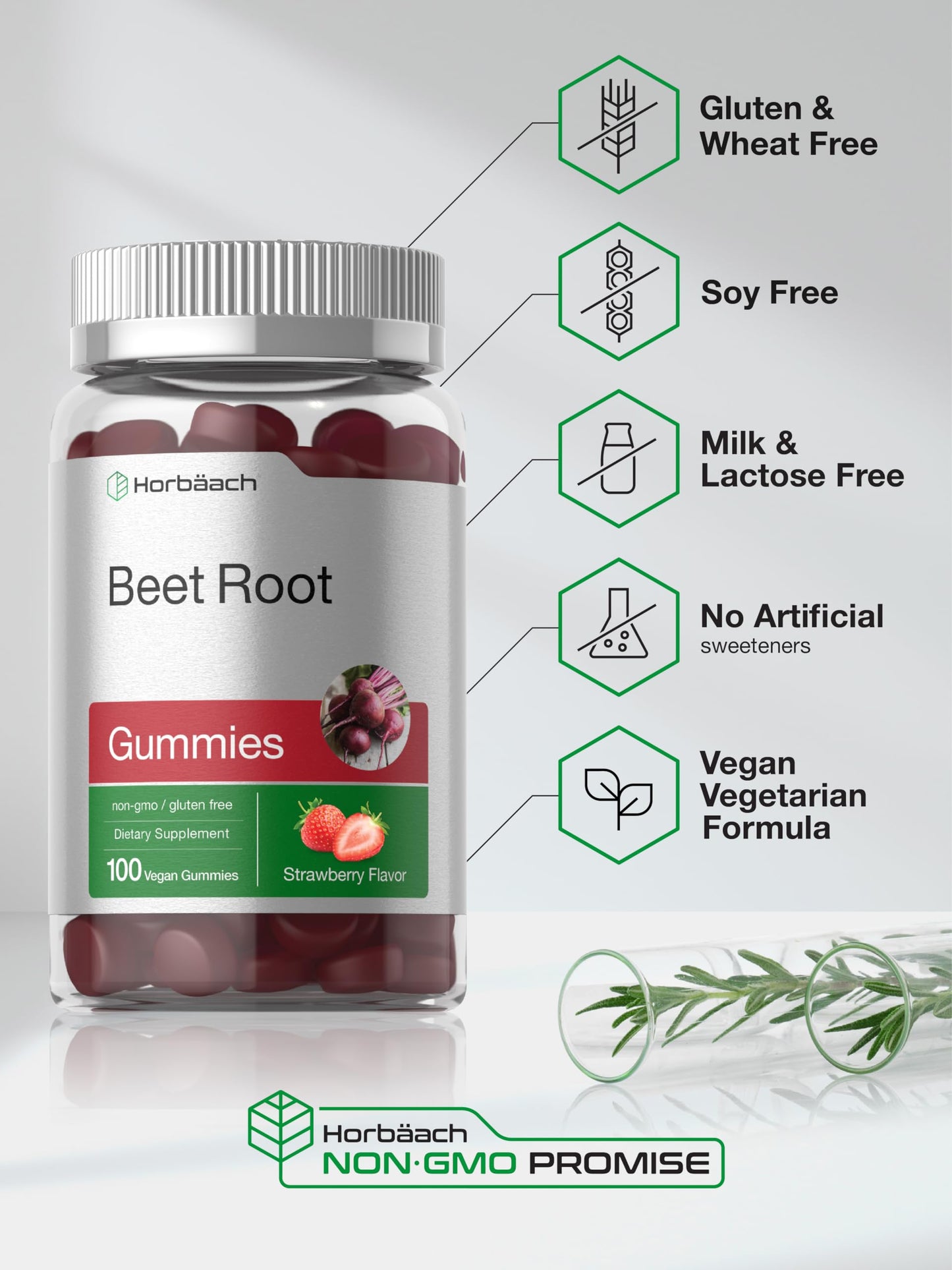 Horbäach Beet Root Gummies | 6000mg per Serving | 100 Count | Vegan, Non-GMO, Gluten Free | Strawberry Flavor
