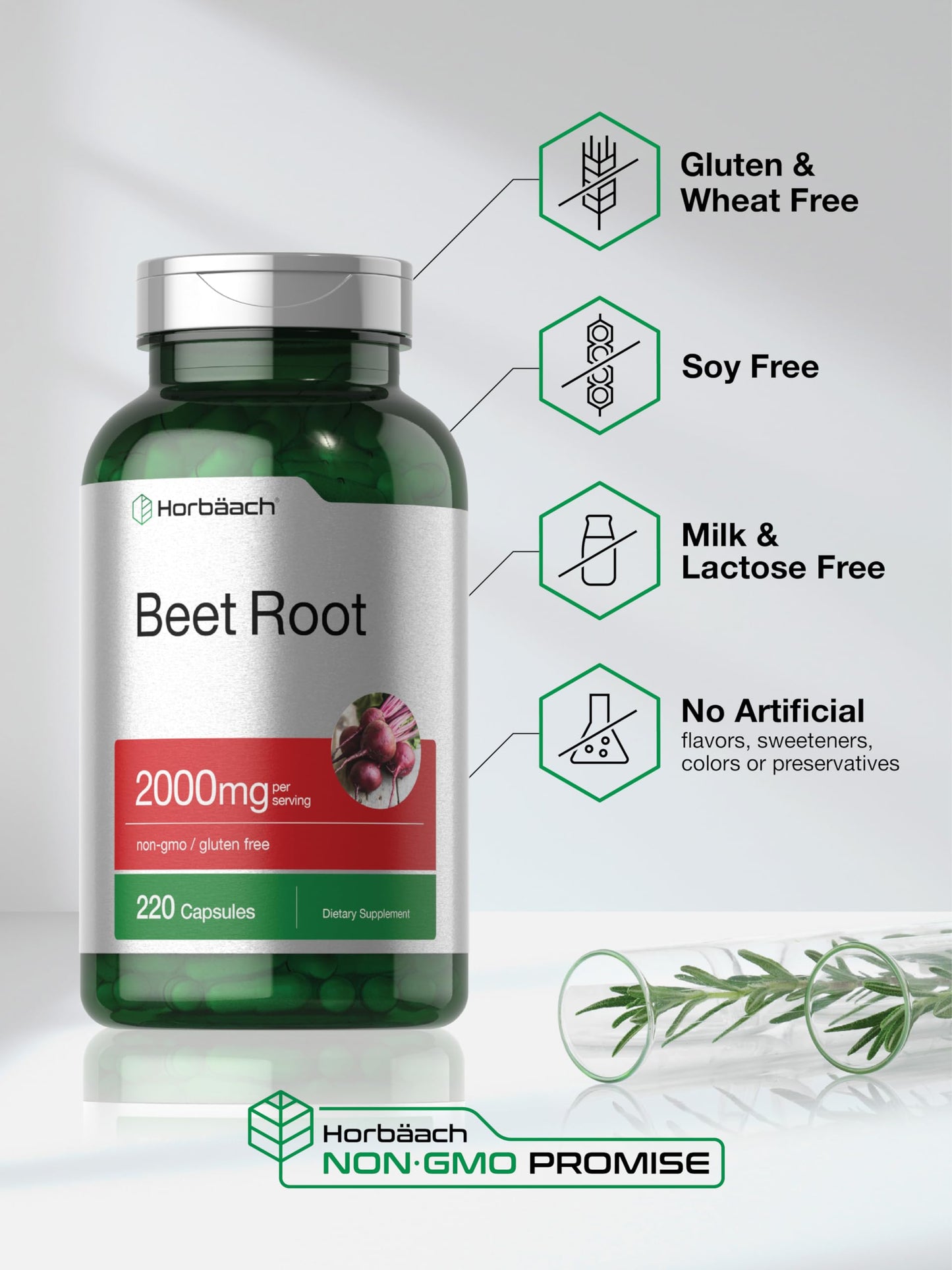 Horbäach Beet Root Powder Capsules – 220 Pills | Non-GMO, Gluten Free