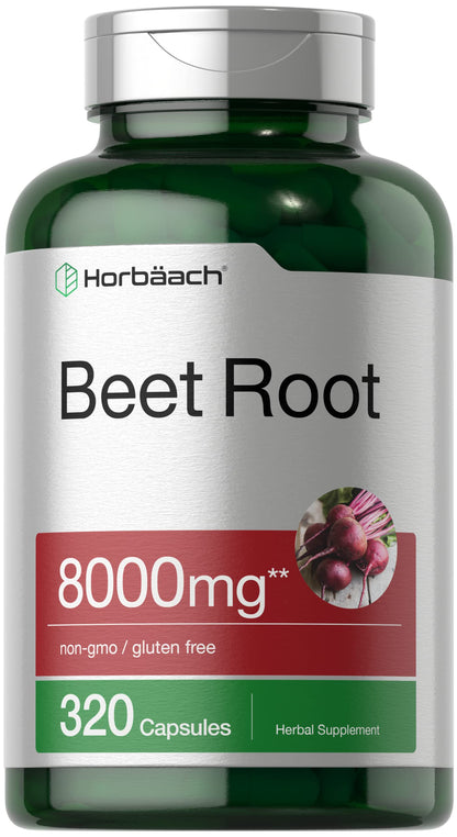 Horbäach Beet Root Powder Capsules 8000mg | 320 Pills | Non-GMO Gluten Free