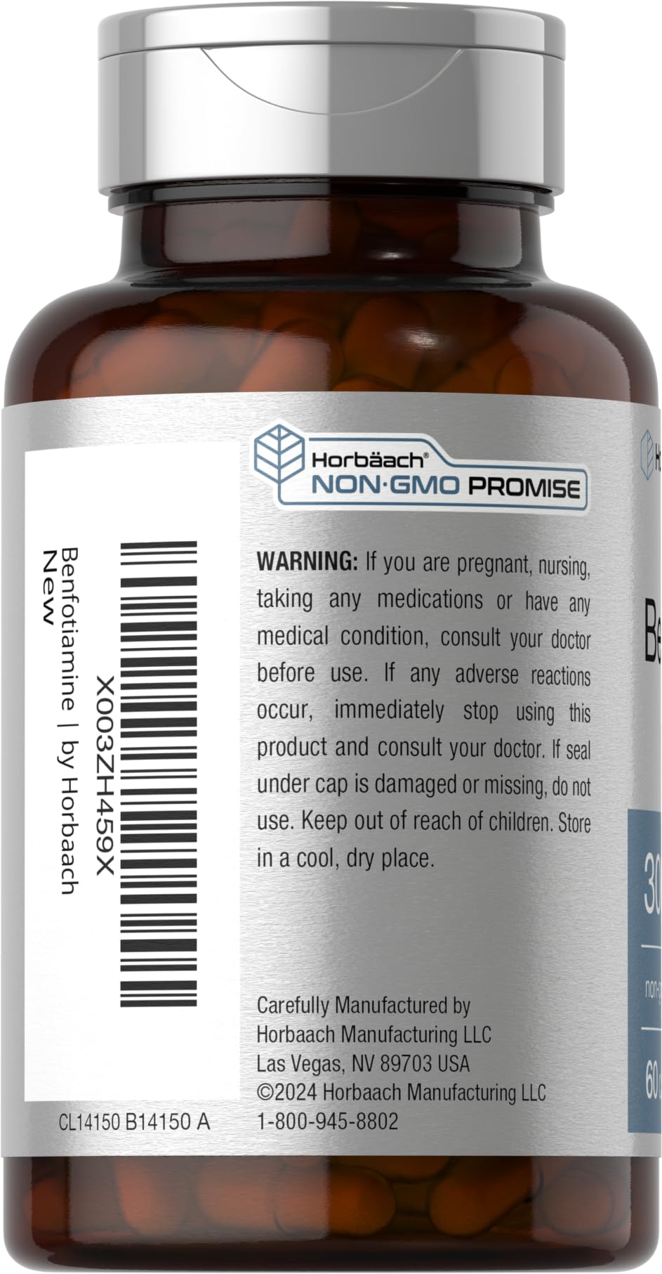 Horbaach Benfotiamine 300mg | 60 Capsules | Vitamin B1 Thiamine | Non-GMO & Gluten Free Supplement