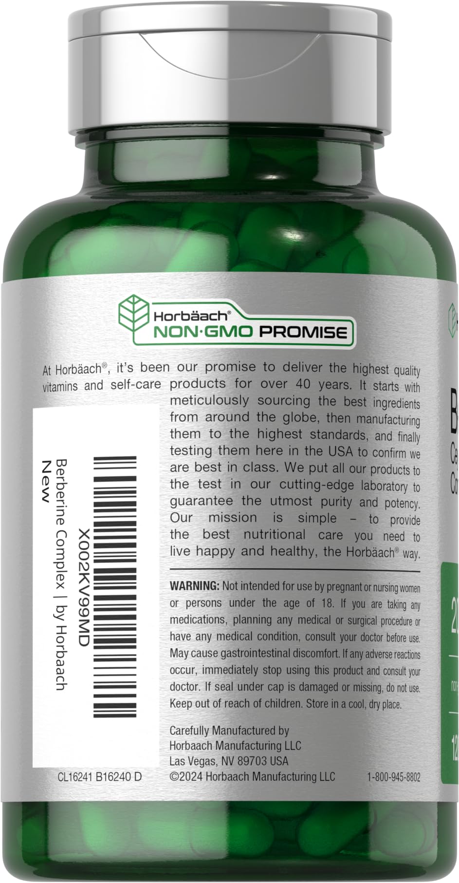 Horbäach Berberine with Ceylon Cinnamon | 2000mg | 120 Veggie Capsules | Vegetarian, Non-GMO & Gluten Free Supplement | Berberine Complex