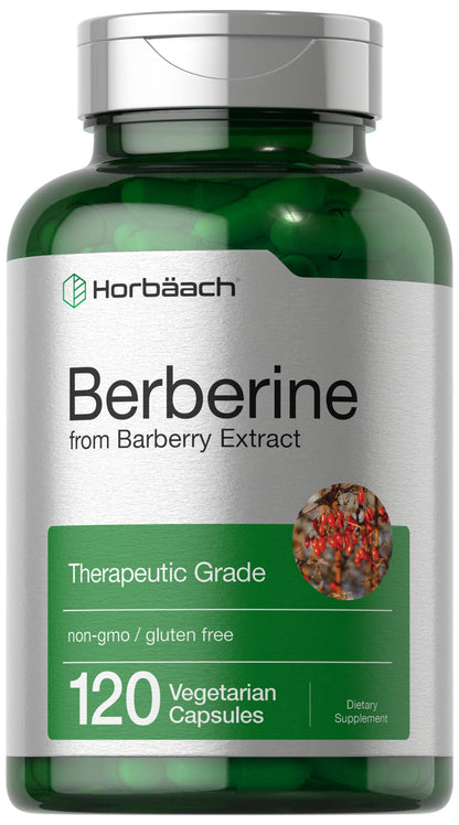 Horbaach Berberine HCL 500mg - 120 Capsules | Barberry Extract | Therapeutic Grade - Vegetarian, Non-GMO, Gluten Free