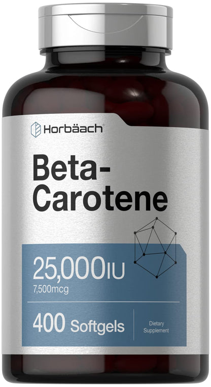 Horbäach Beta Carotene Softgels 25,000 IU | Vitamin A 7,500 mcg | 400 Count | Non-GMO & Gluten Free