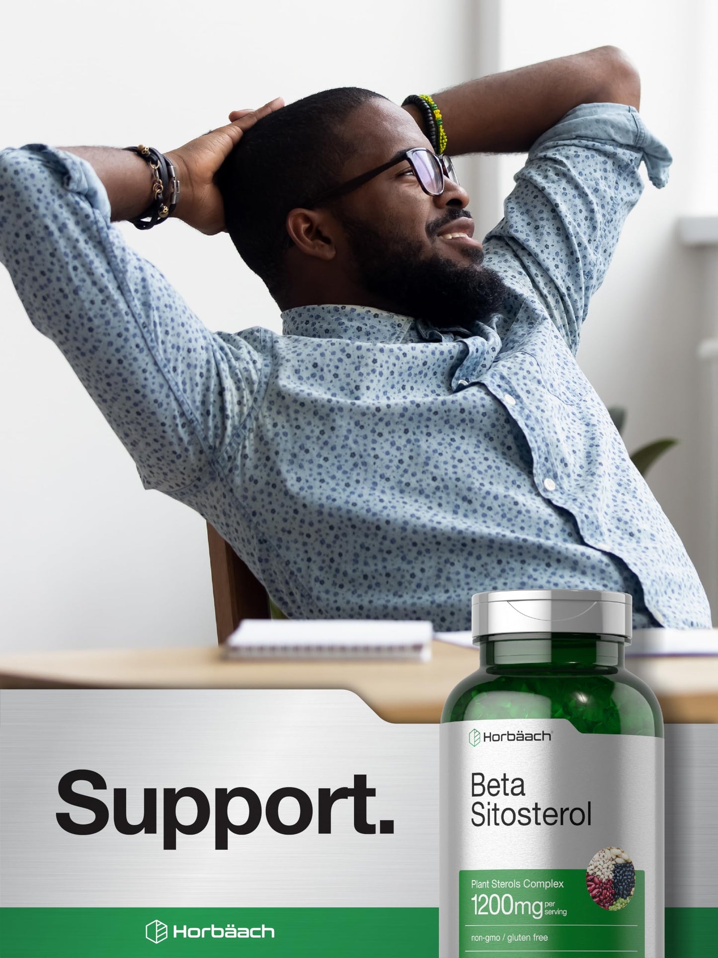 Horbäach Beta Sitosterol 1200mg – 240 Softgel Capsules | Plant Sterols Complex