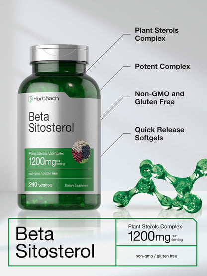 Horbäach Beta Sitosterol 1200mg – 240 Softgel Capsules | Plant Sterols Complex