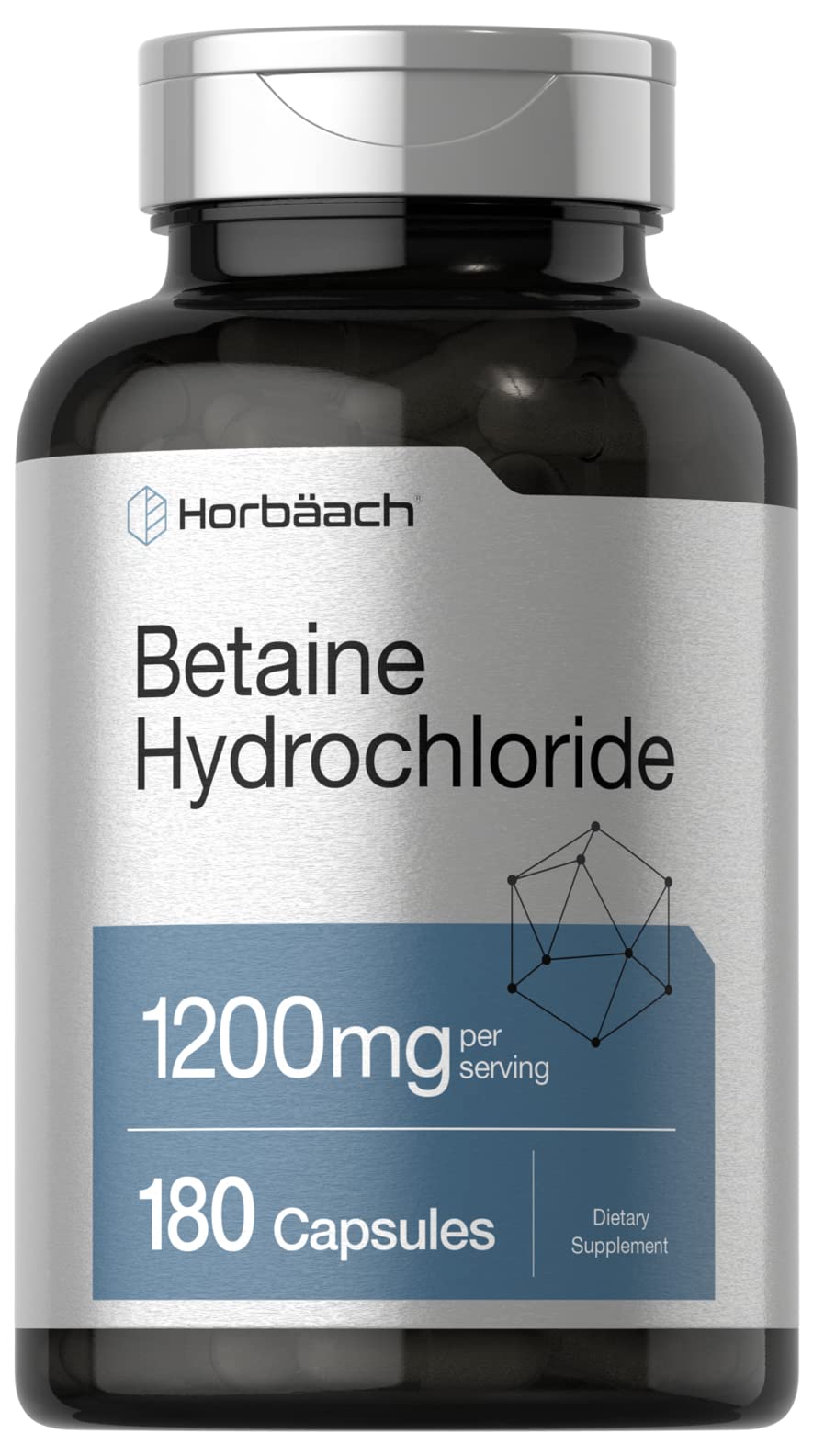 Horbäach Betaine HCl 1200mg – 180 Capsules | Non-GMO, Gluten Free