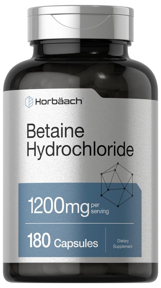 Horbäach Betaine HCl 1200mg – 180 Capsules | Non-GMO, Gluten Free BritishVita | Premium UK Vitamins & Wellness Supplements