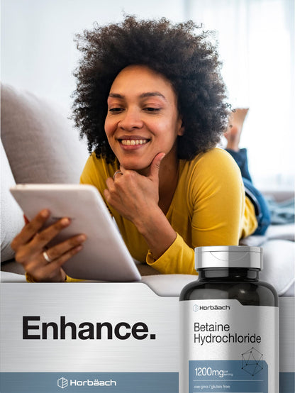 Horbäach Betaine HCl 1200mg – 180 Capsules | Non-GMO, Gluten Free
