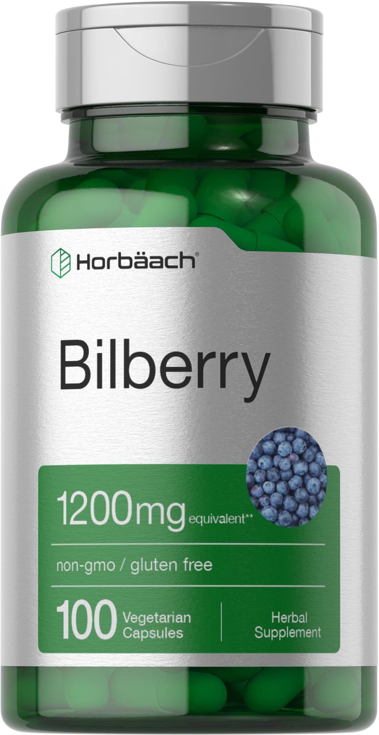 Horbäach Bilberry Extract 1200mg | 100 Vegetarian Capsules | Gluten Free