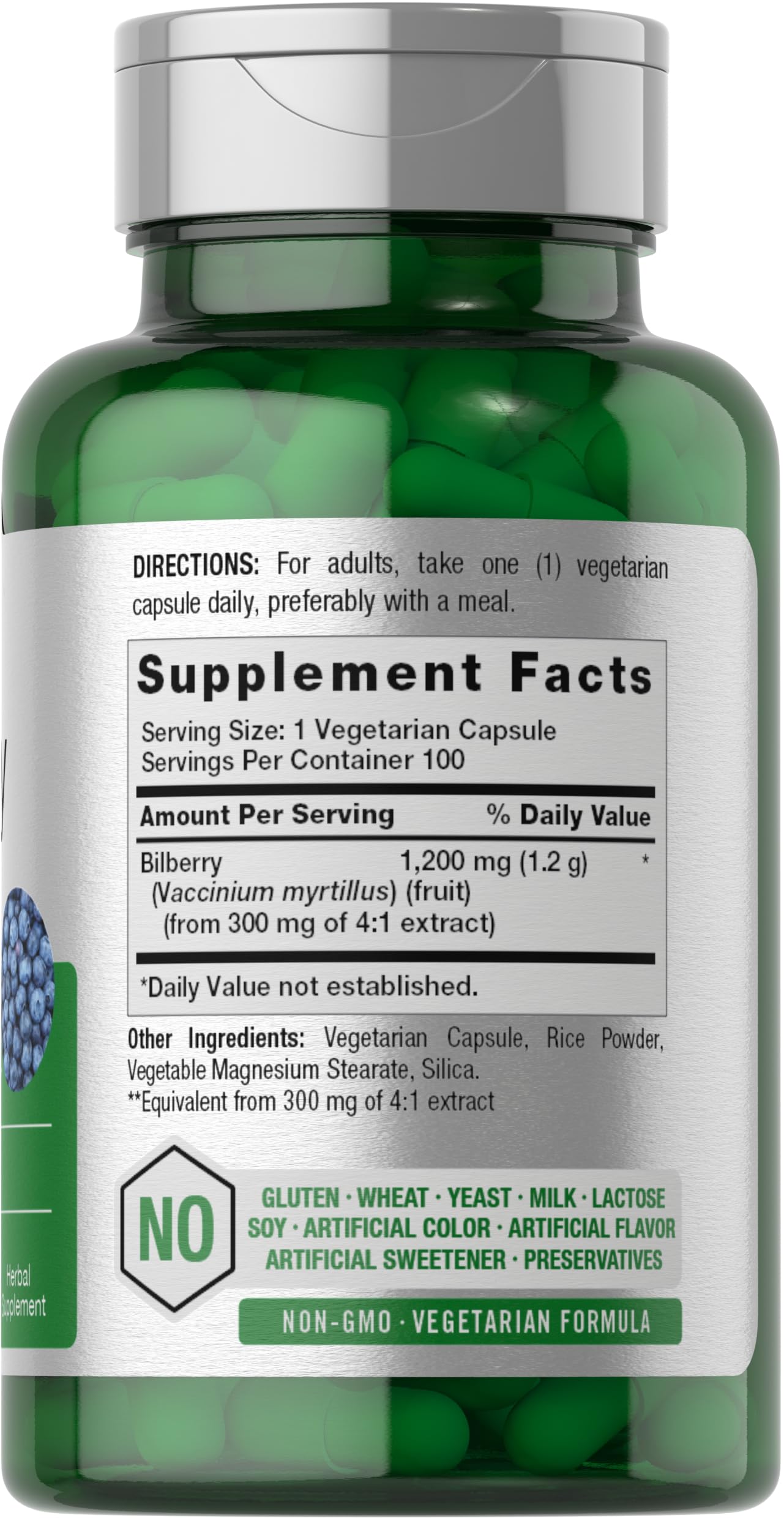 Horbäach Bilberry Extract 1200mg | 100 Vegetarian Capsules | Gluten Free