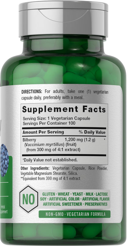 Horbäach Bilberry Extract 1200mg | 100 Vegetarian Capsules | Gluten Free