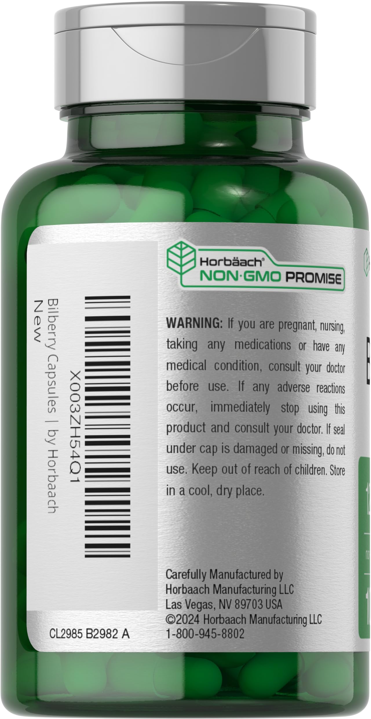 Horbäach Bilberry Extract 1200mg | 100 Vegetarian Capsules | Gluten Free